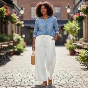 Elegant White Women's Casual Linen Pants